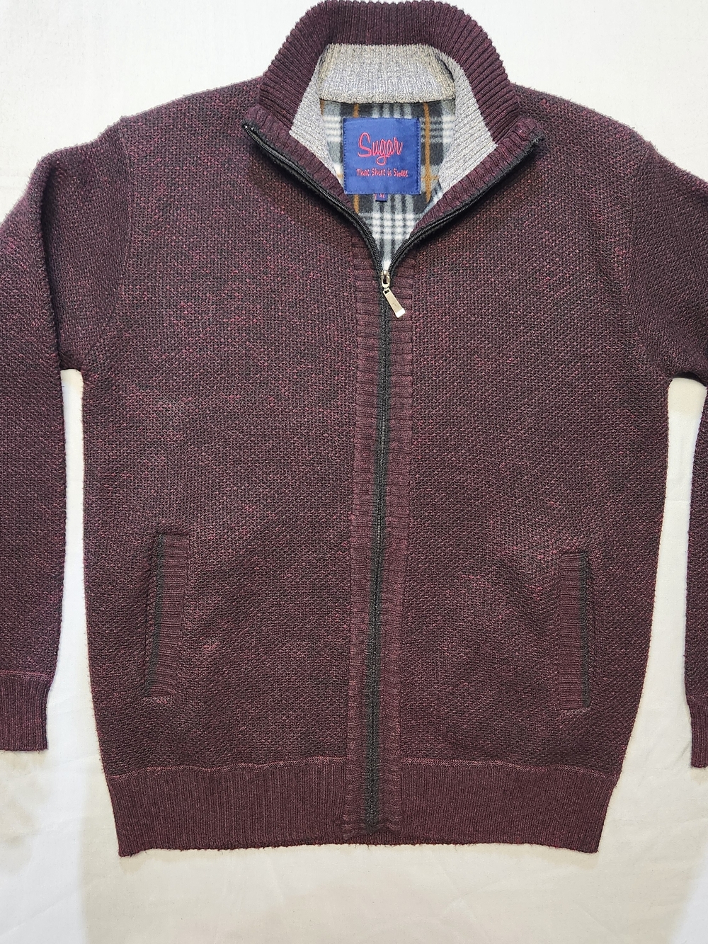 SUGAR Men’s Knit Cardigan Sweater XL Full Zip Fleece Lined Heavy Outerwear Red